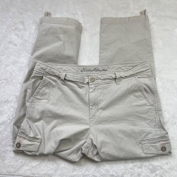 Eddie Bauer Cropped Cargo Pants Women's 12 TALL Khaki Outdoors Hiking Casual - Picture 8 of 12